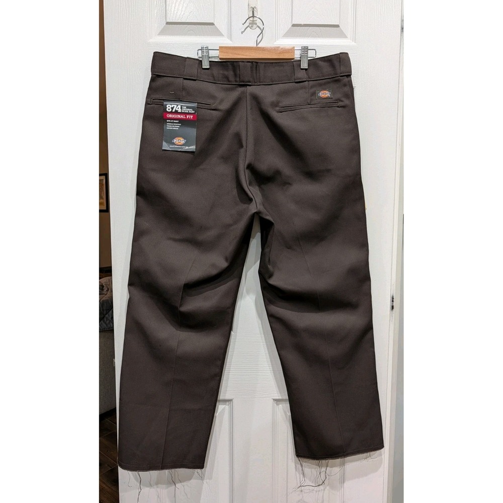 Dickies 874 Cutoff Original Fit Work Pant Mens 36x27 Crop Brown Raw Hem Vtg Y2K
